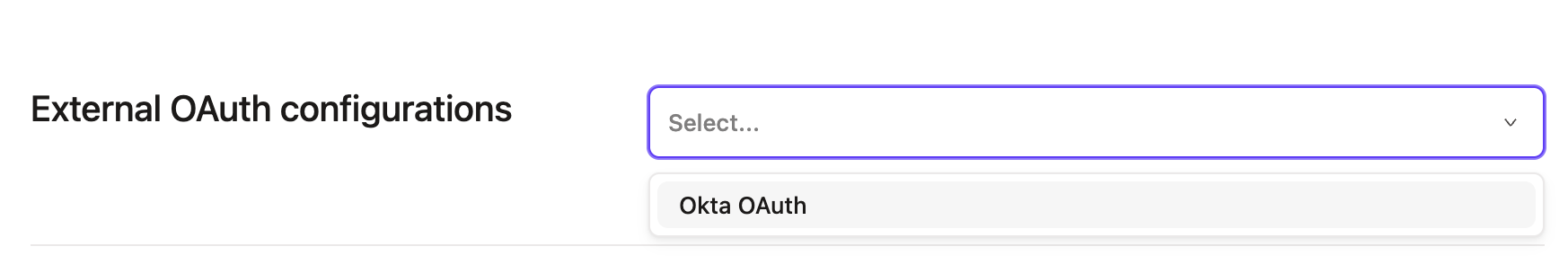The new connection displayed in the External OAuth Configurations box.
